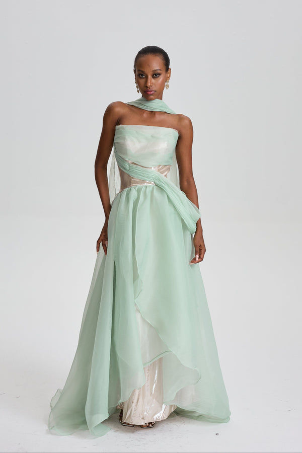 Zinnia Strapless Organza Maxi Dress