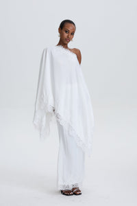 Inken Cream Cape & Skirt Set with Lace Trim