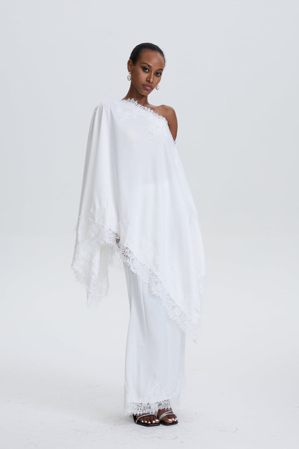 Inken Cream Cape & Skirt Set with Lace Trim
