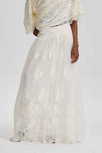Odelia High‑Waist Floral Lace Overlay Maxi Skirt