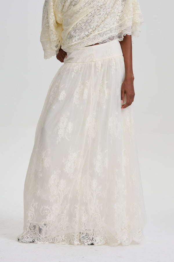 Odelia High‑Waist Floral Lace Overlay Maxi Skirt