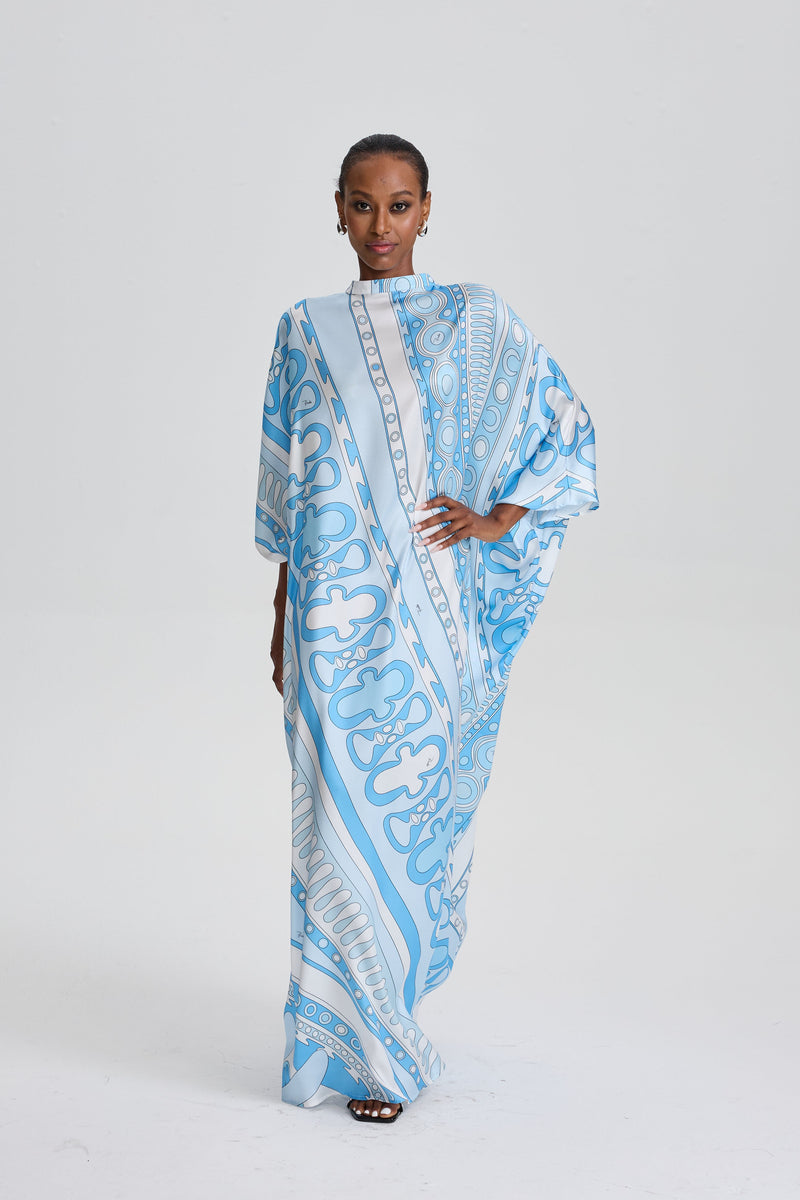 Quinn Retro Geometric Print Loose Batwing Sleeve Maxi Kaftan Dress