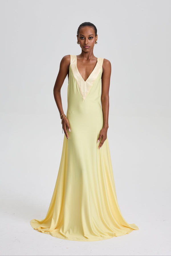 Renáta Twist Lemon Shoulder Maxi Dress