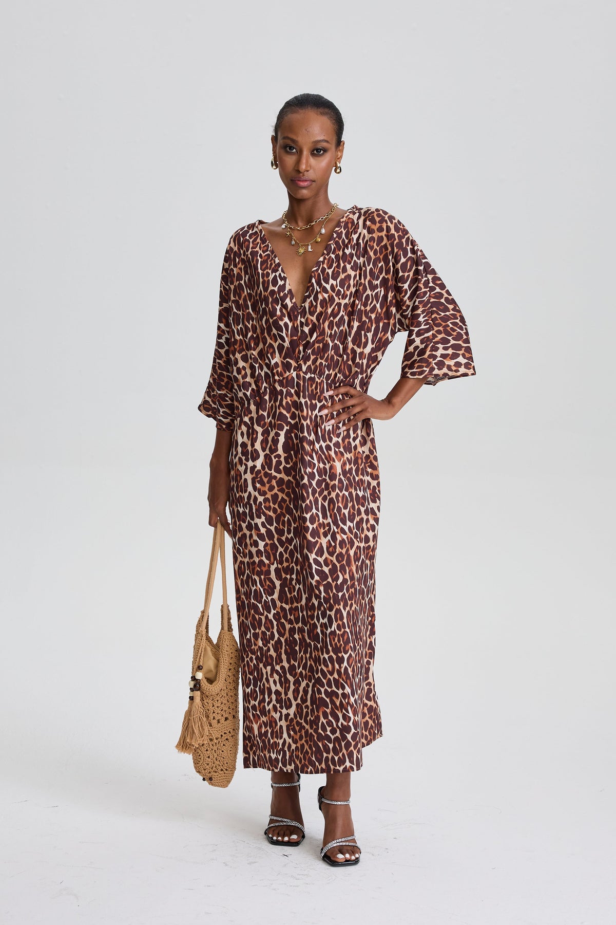 Adiel V-Neck Leopard Maxi Dress