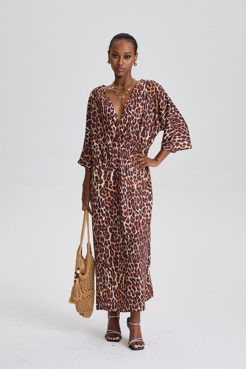 Fadzem V Neck Leopard Maxi Dress