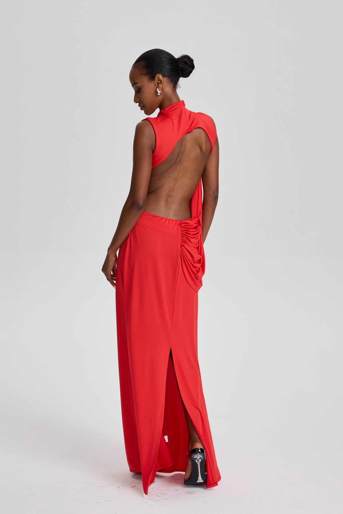 Zylah Vibrant Sleeveless Draped High Neck Maxi Dress