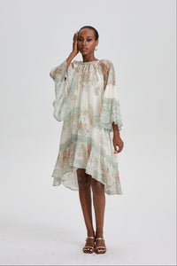 Siosi Bell Sleeve Print Ruffle Mini Dress