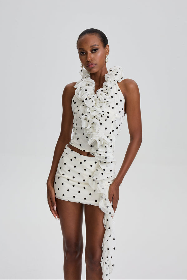 Franziska Polka Dot Halter Set with Long Ruffle Streamer