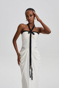 Nevaeh Lace Cut‑Out Draped Bodycon Maxi Dres