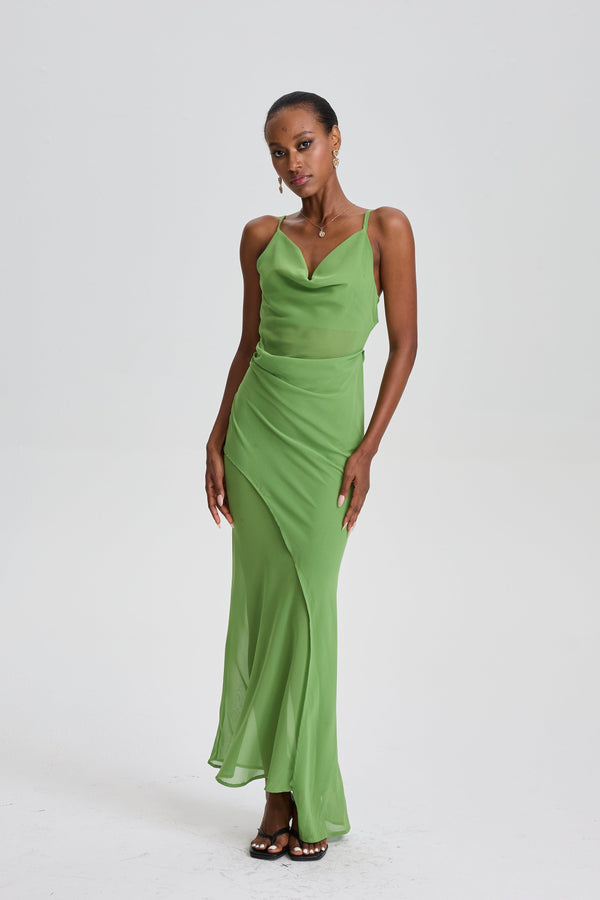 Eskender Cowl Neck Spaghetti Strap Maxi Dress