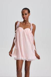 Rhema Pleated Ruffle Strap Lace Trim Slip Mini Dress