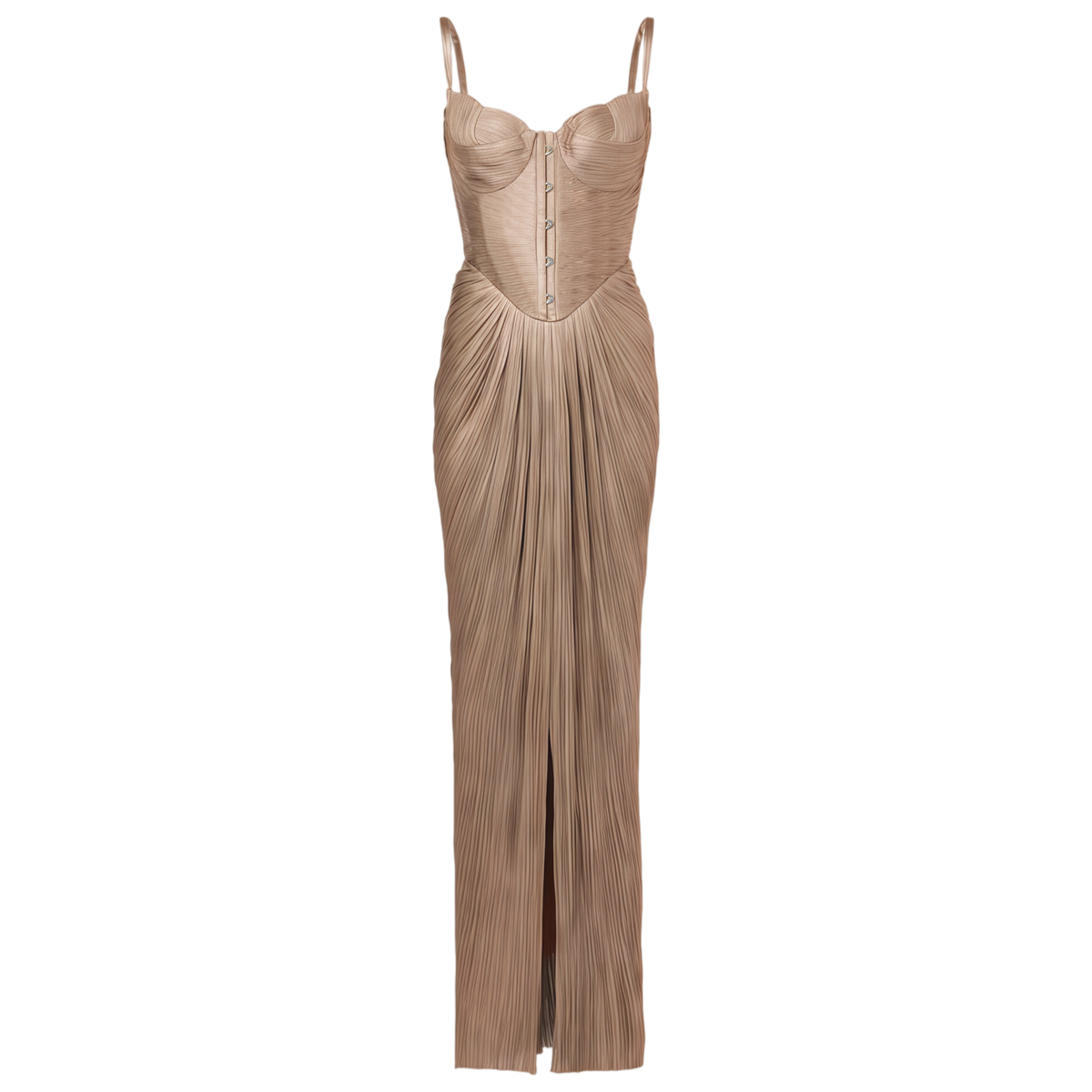 Nisickes Gold Glossy Pleated Corset Maxi Dress