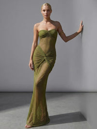 Aurora Strapless Sequin Maxi Dress In Green