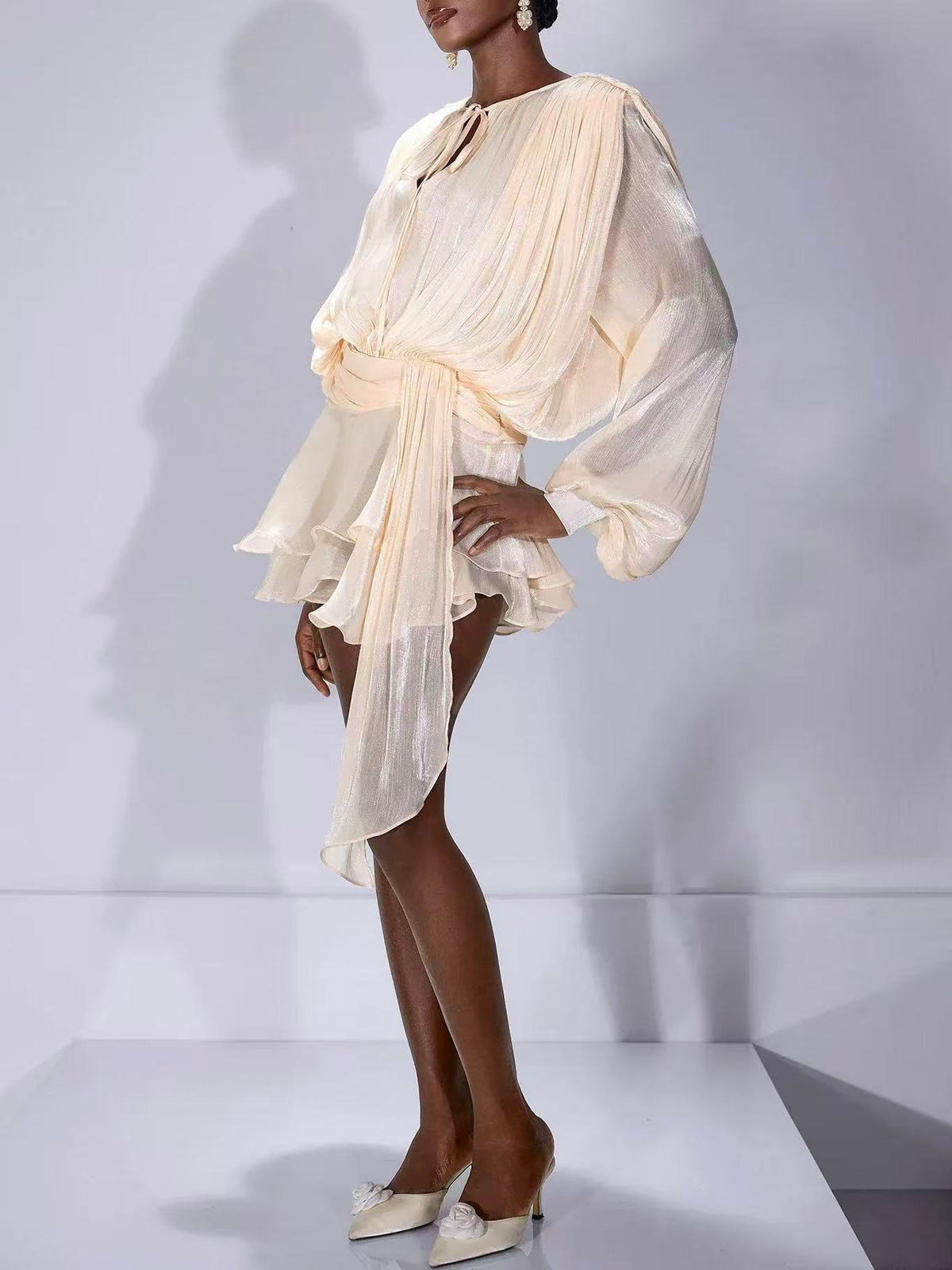 Roanna Long Sleeve Hollow Out Flounce Mini Dress