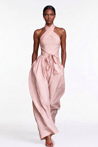 Jovsneous Halter Neck Tie Up Baggy Jumpsuit