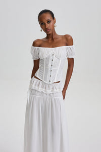 Solalnes Off-Shoulder Lace Corset Top& Ruffled Chiffon Dress Set