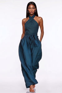 Jovsneous Halter Neck Tie Up Baggy Jumpsuit