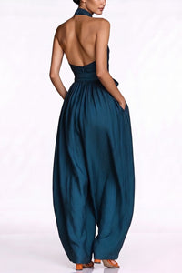 Jovsneous Halter Neck Tie Up Baggy Jumpsuit