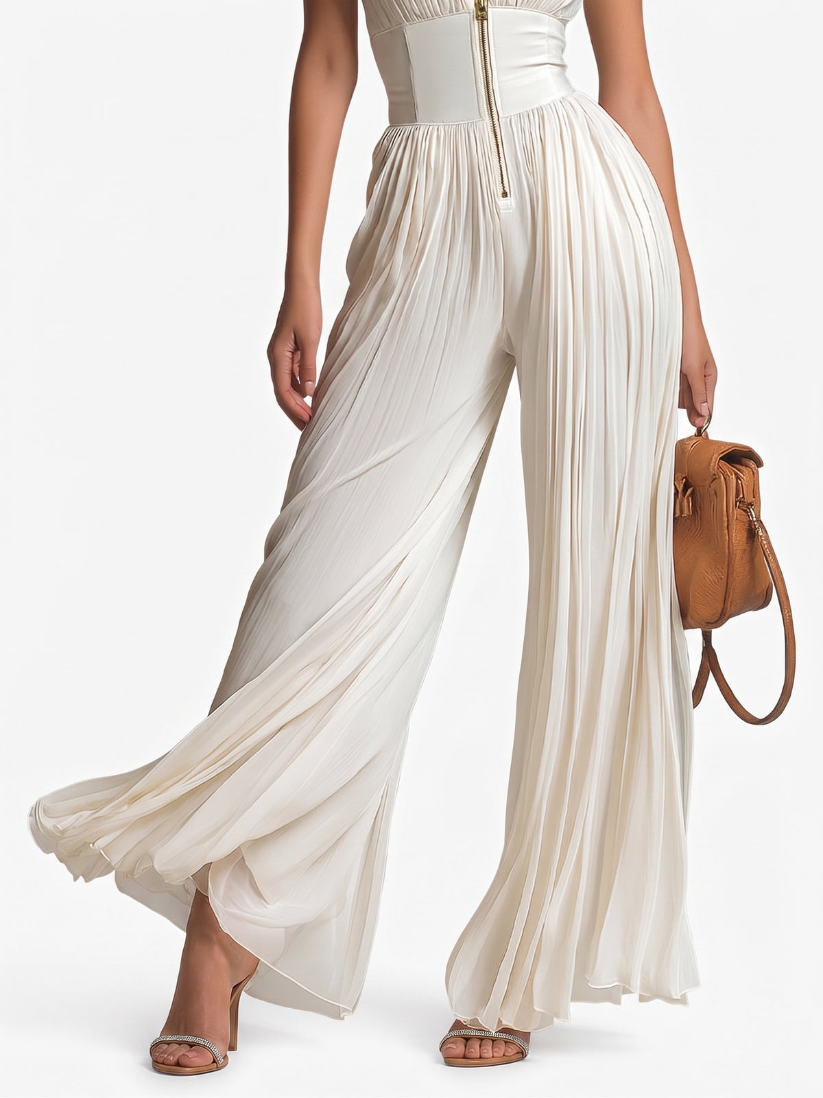 Scarlet Zipper Ruch Jumpsuit In White
