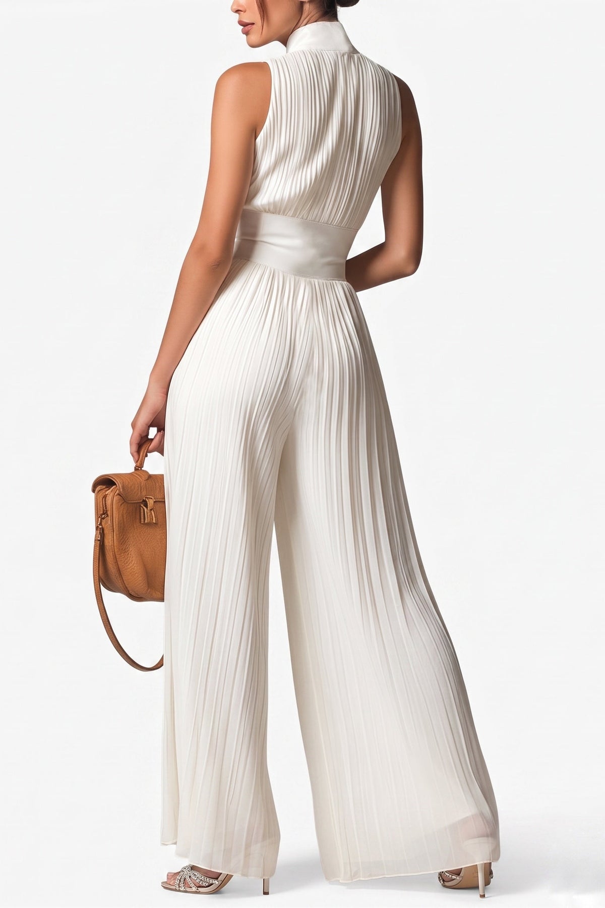 Scarlet Zipper Ruch Jumpsuit In White