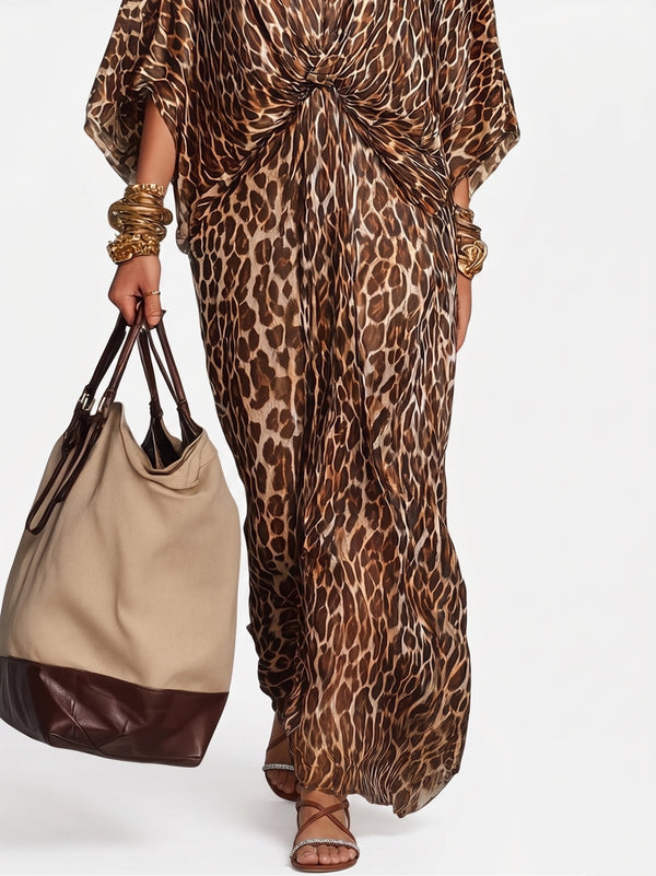Fadzem V Neck Leopard Maxi Dress