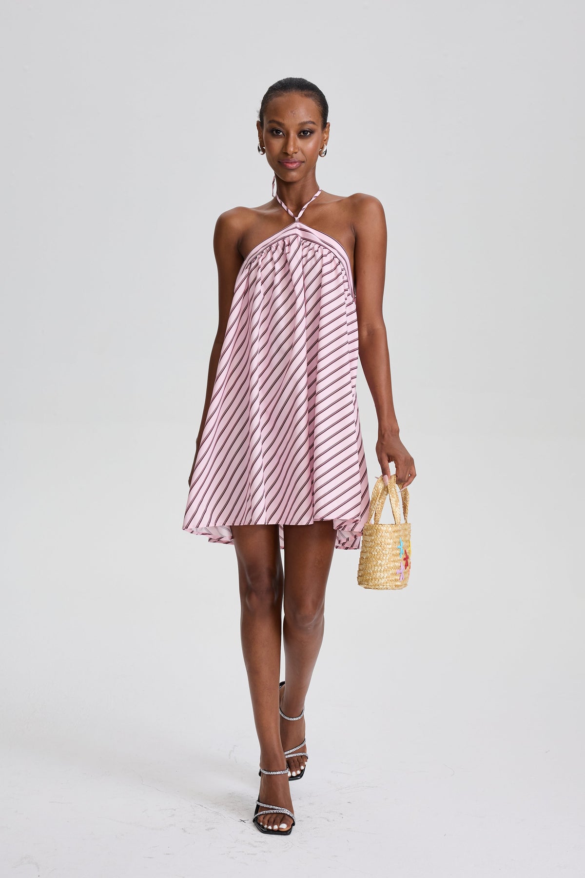 Averill Halter Neck Striped Mini Dress