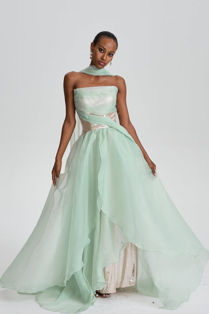 Zinnia Strapless Organza Maxi Dress