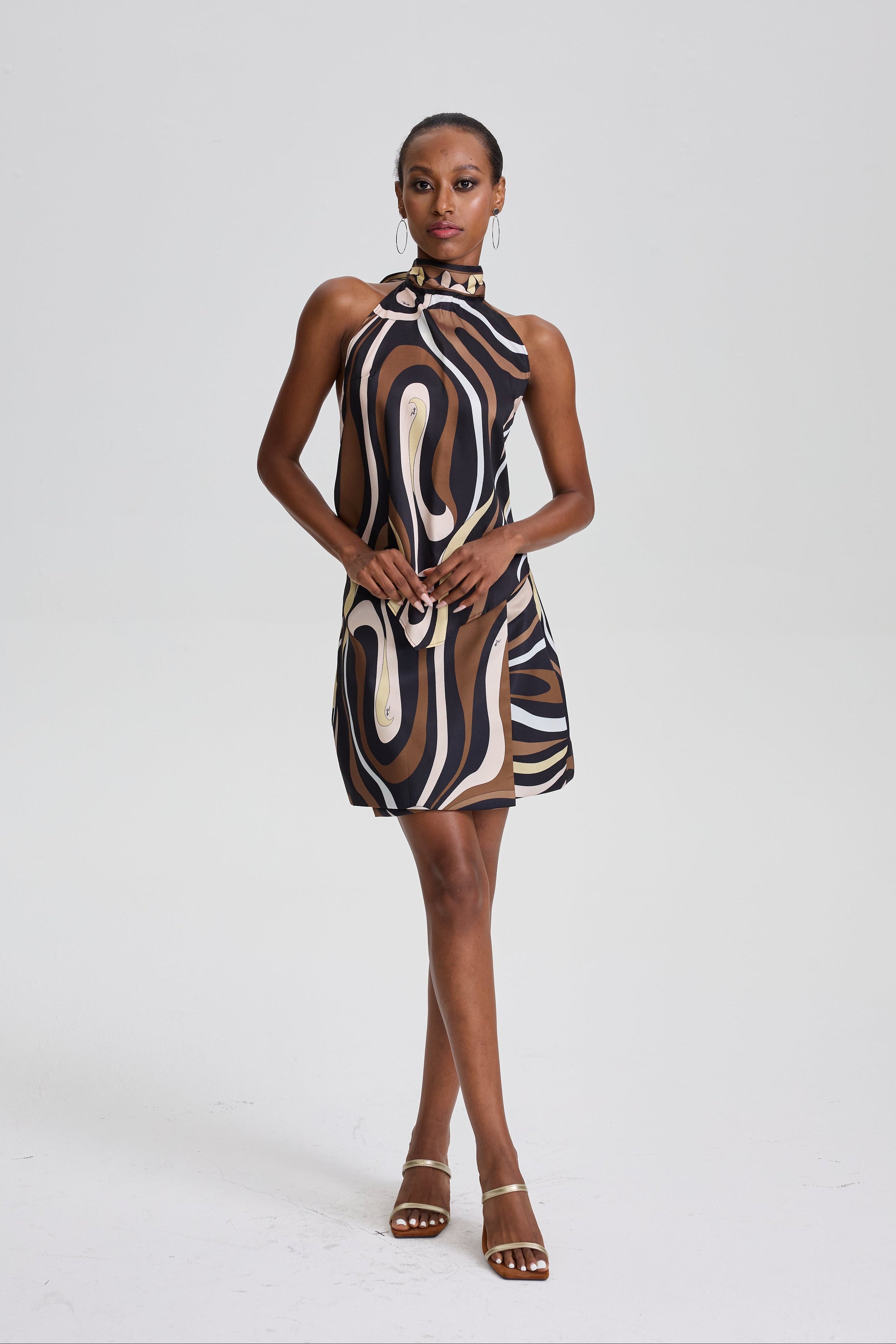 brown swirl dress Elodie Abstract Print Halter Layered Mini in – Feysis Onyx Crochet Cutout Cover-Up 20ATAG Adjustable straps Size:10.5 US Women (7.5 AU/UK)