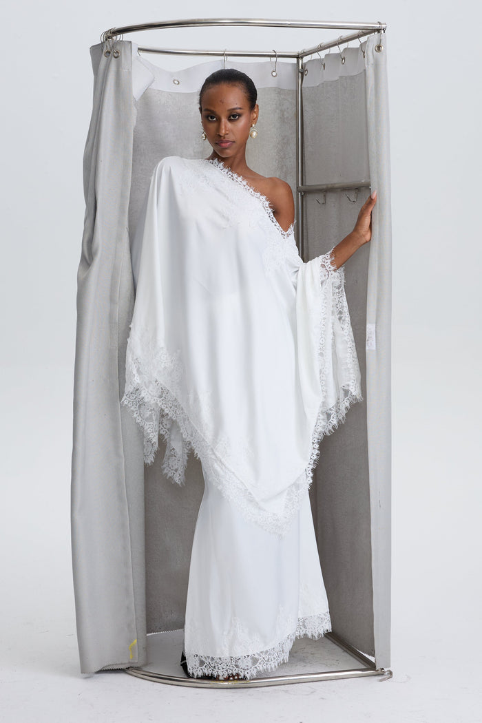 Inken Cream Cape & Skirt Set with Lace Trim