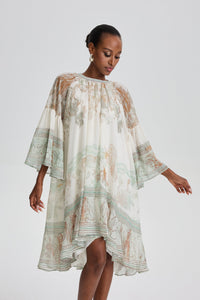 Siosi Bell Sleeve Print Ruffle Mini Dress