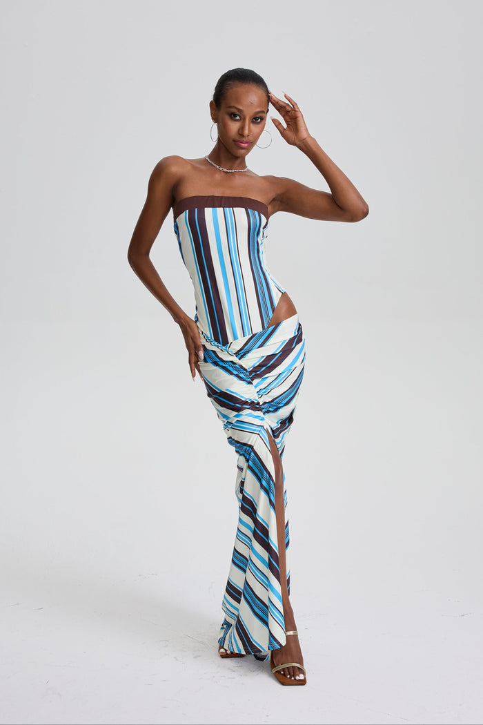 Margauxr Asymmetric Stripe Maxi Dress