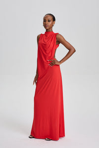 Zylah Vibrant Sleeveless Draped High Neck Maxi Dress