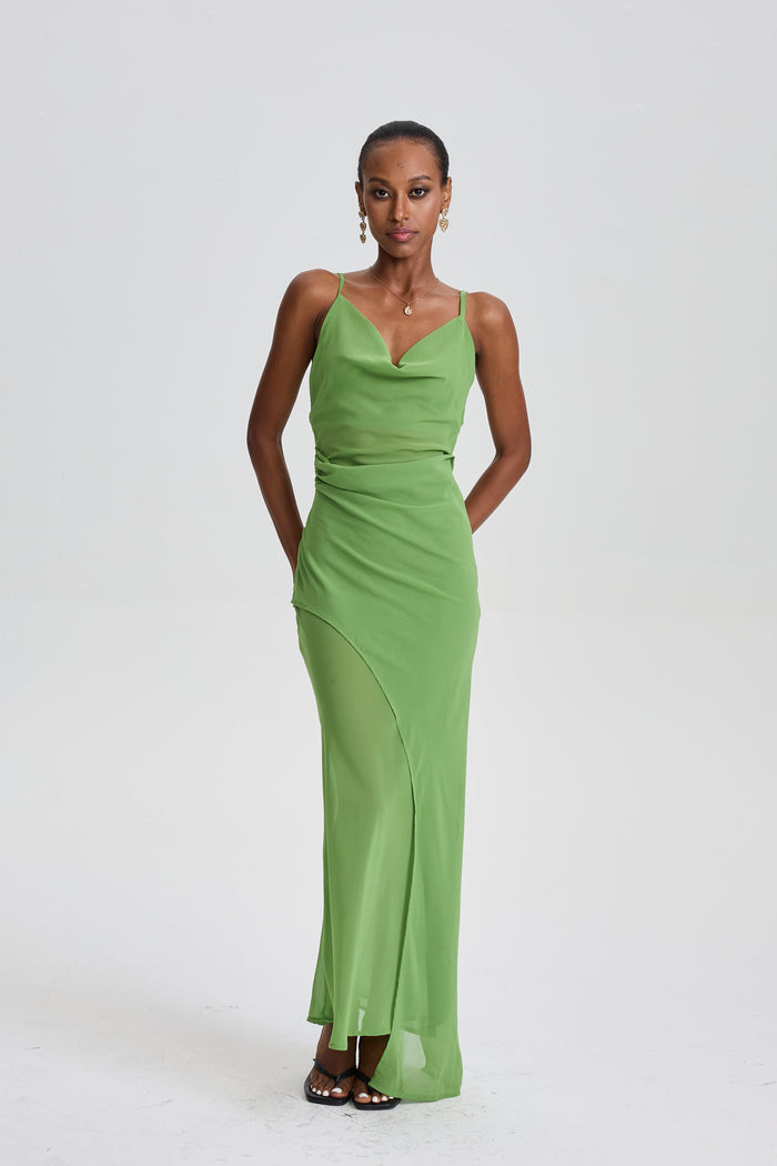 Eskender Cowl Neck Spaghetti Strap Maxi Dress