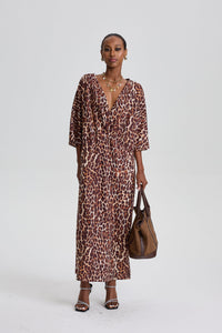 Adiel V-Neck Leopard Maxi Dress