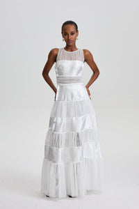 Patricie Sleeveless Mesh Panel Tiered Maxi Dress