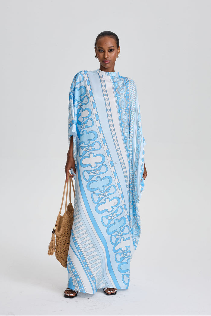 Quinn Retro Geometric Print Loose Batwing Sleeve Maxi Kaftan Dress