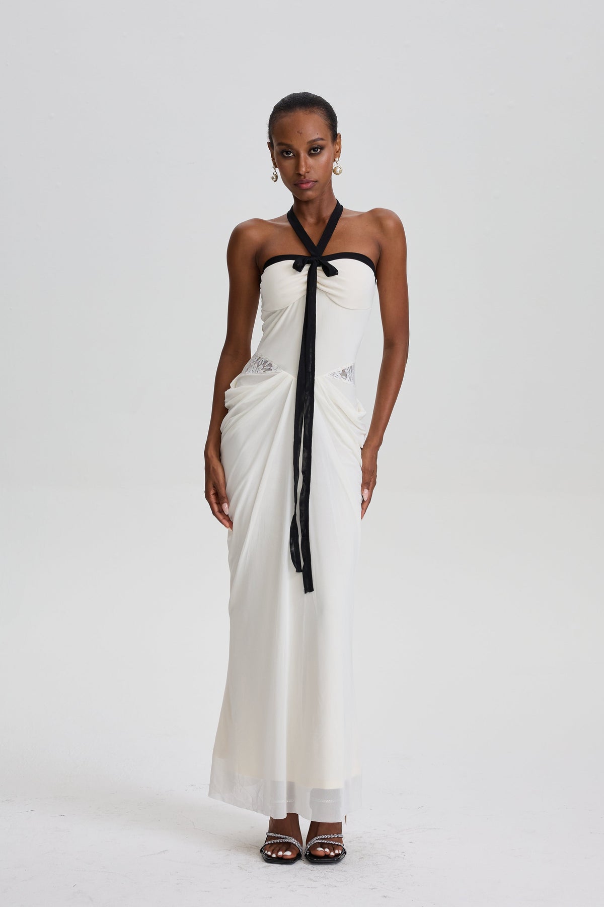 Nevaeh Lace Cut‑Out Draped Bodycon Maxi Dres