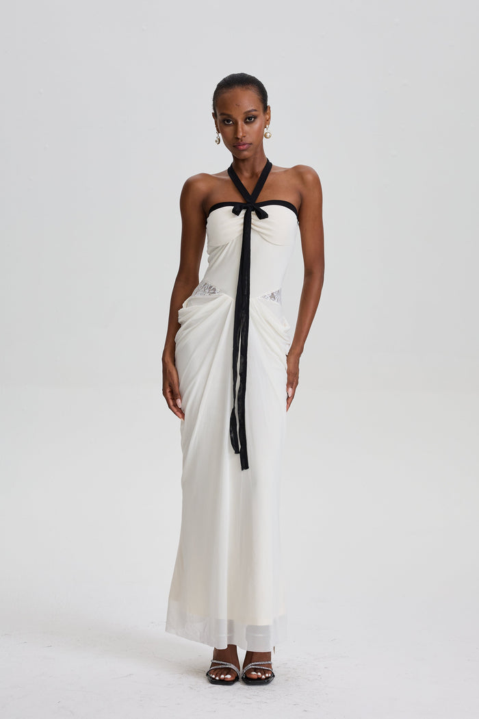 Nevaeh Lace Cut‑Out Draped Bodycon Maxi Dres