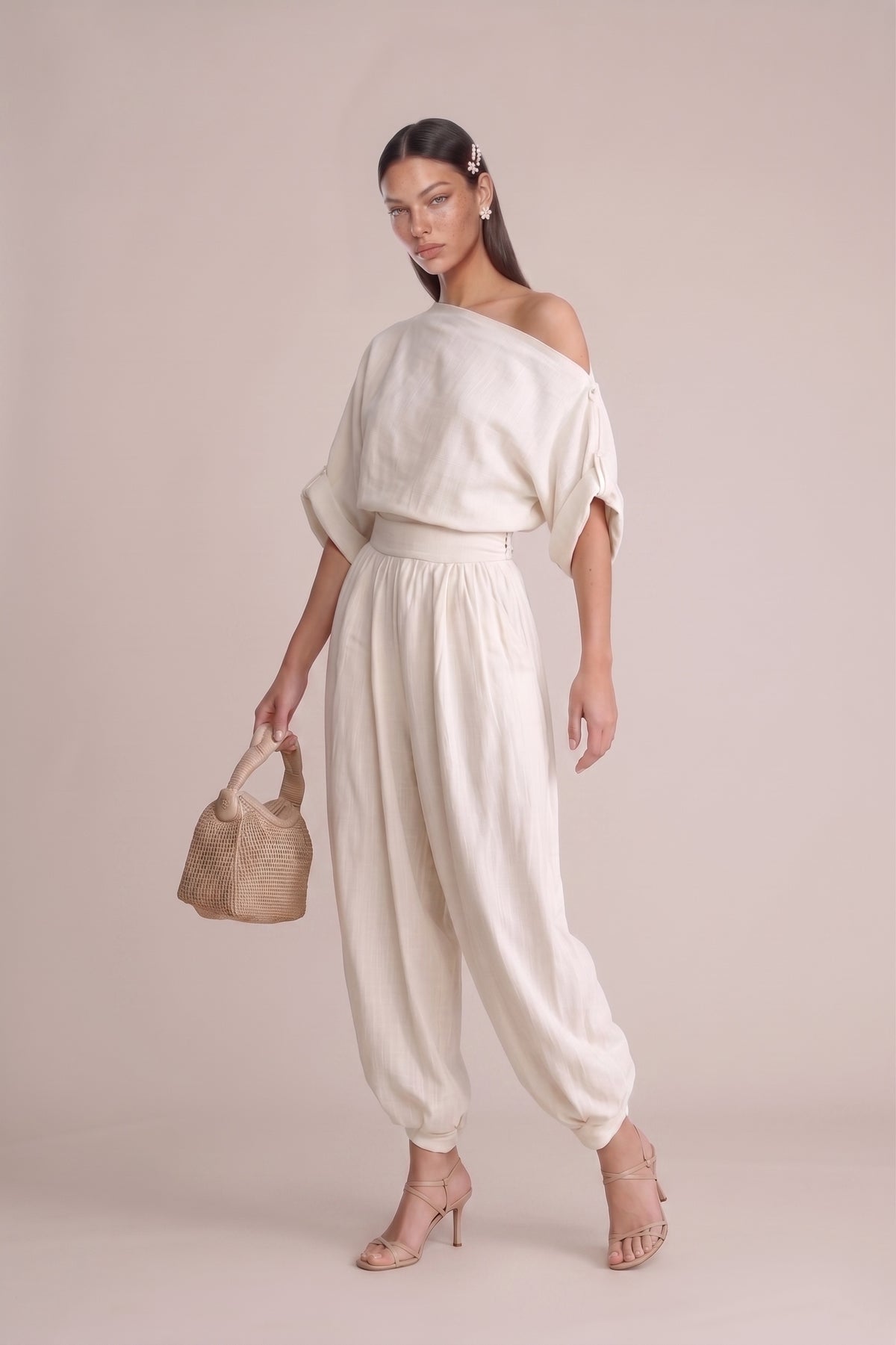 Plaest Linen One-Shoulder Pants Set