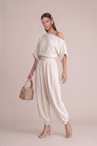 Plaest Linen One-Shoulder Pants Set