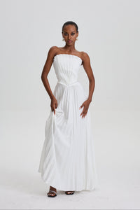 Hohipera White Shell Pleated Maxi Dress