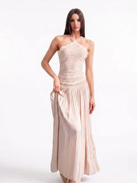 Volinola Lace Floral Ruch Maxi Dress