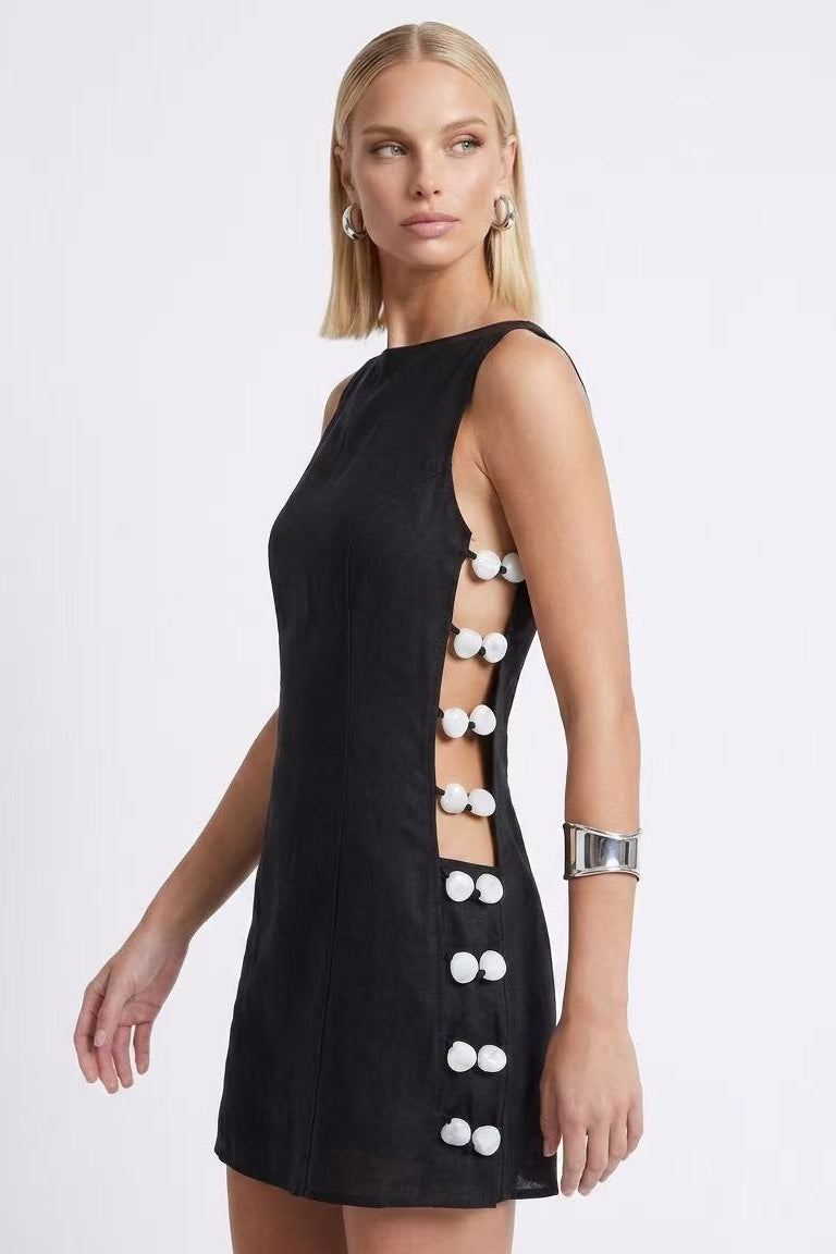 Momalia Side Cutout White Bead Mini Dress