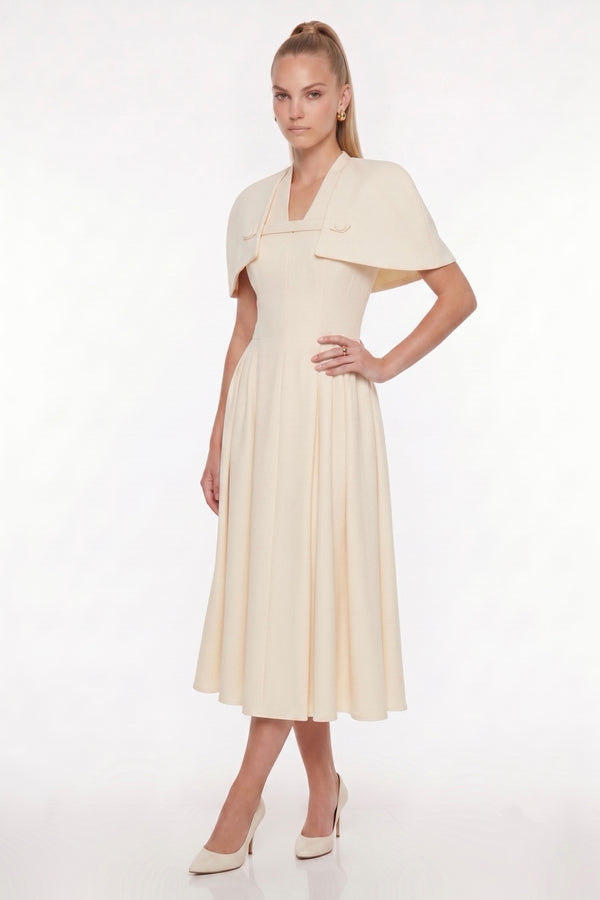 Bess Shawl Ruffle Midi Dress