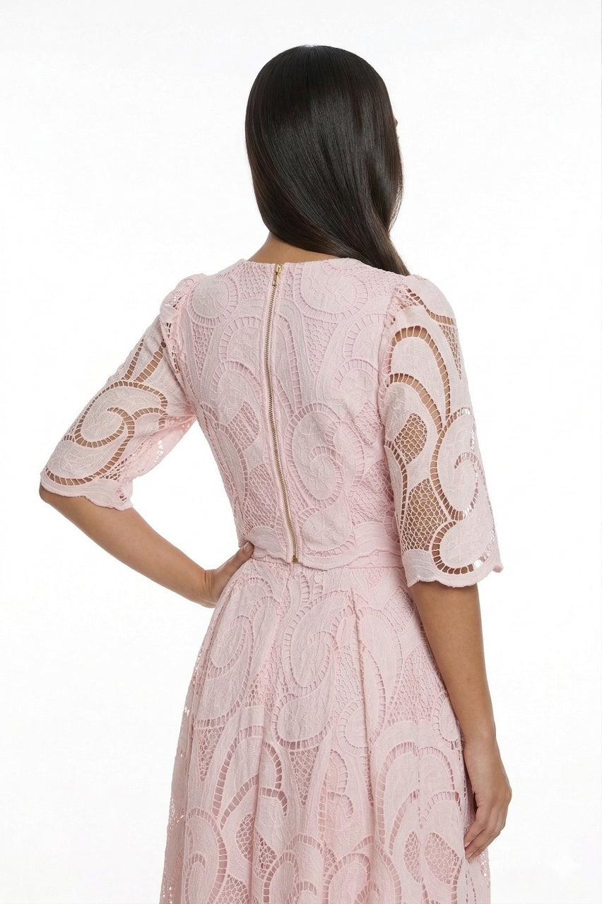 Sarolta Pink Embroidered Blouse & Skirt Set