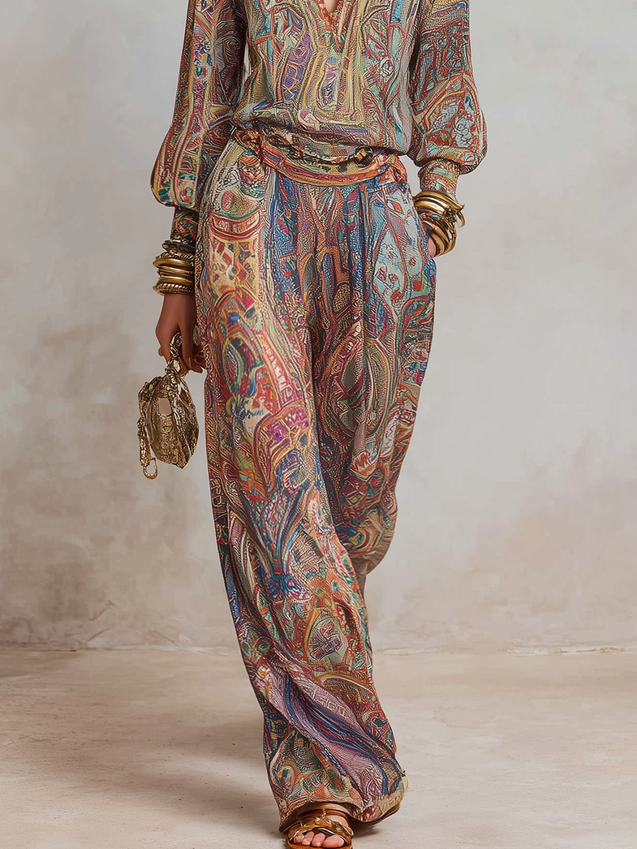 Lesmova paisley print wide leg pantsuit