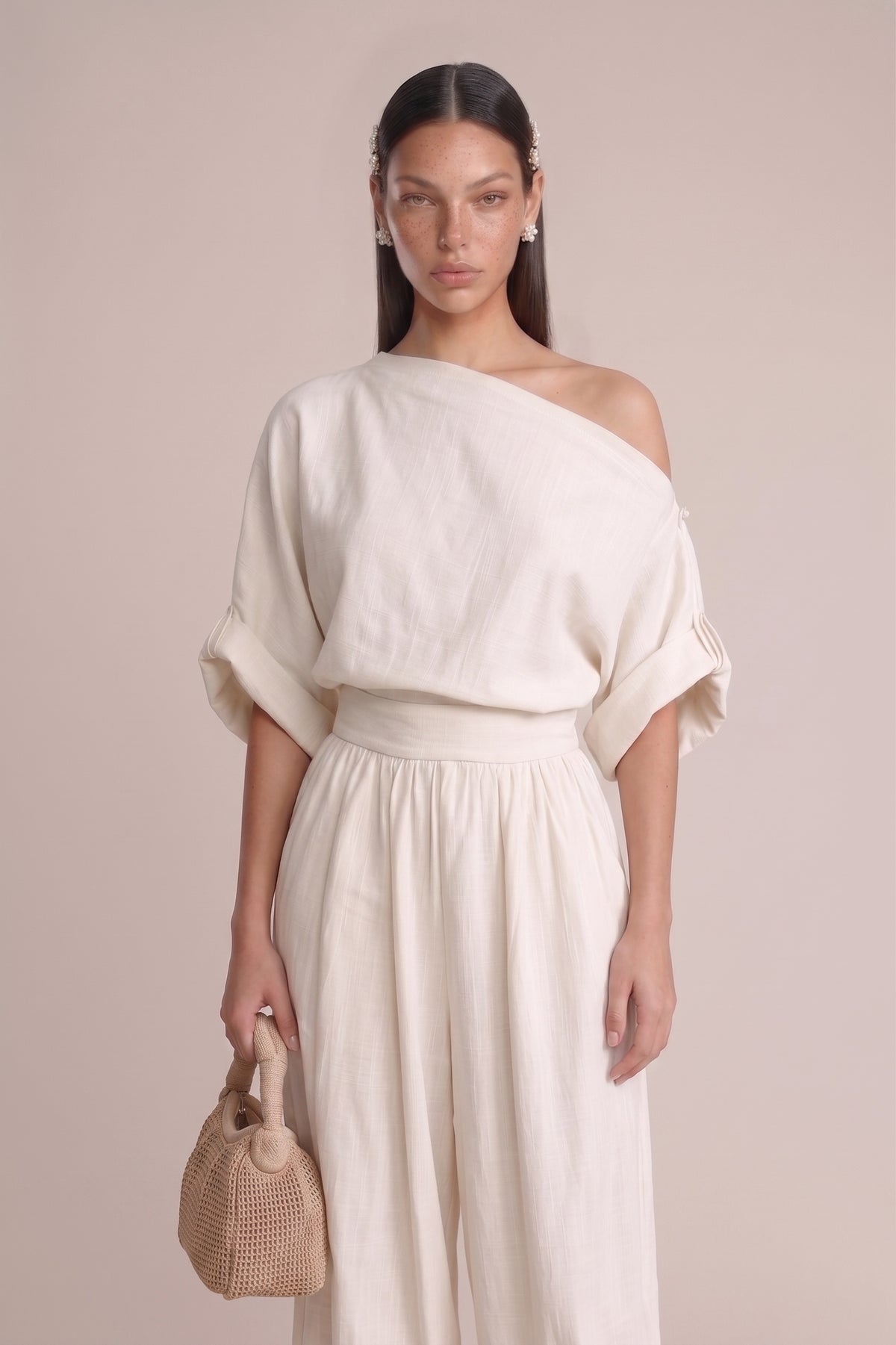 Plaest Linen One-Shoulder Pants Set