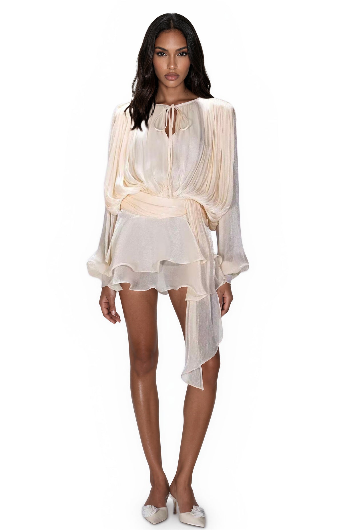 Roanna Long Sleeve Hollow Out Flounce Mini Dress