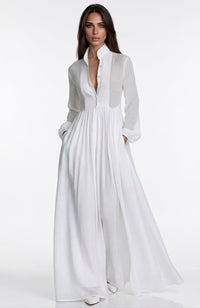 Boryana Plunge Ruch Maxi Dress In Blue