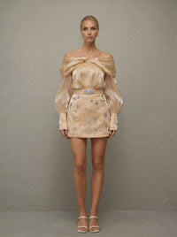 Zala gold crystal-embellished panelled mini dress